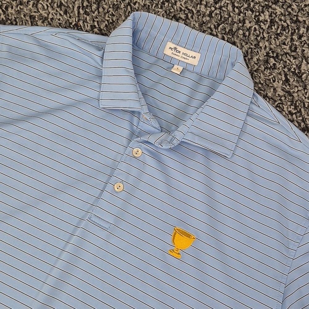 Peter Millar Mens XL Polo Presidents Cup Golf Polo Blue Stripe‎ Performance